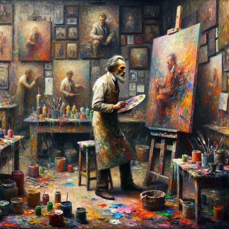 Porträt von Frank Auerbach, expressionistischer Maler, bekannt für seine eindringlichen, pastos gemalten Werke.